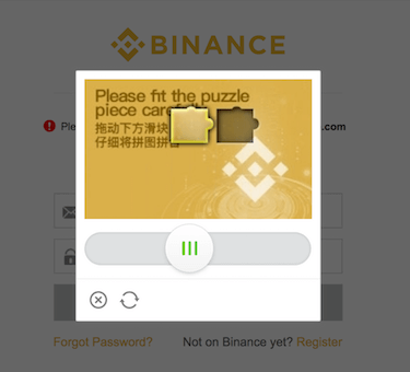 binance's slider puzzle for logins